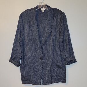 Modern Essentials Black and White Pinstripe Blazer Woman's Sz Lg Retro Oversized